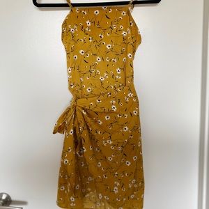 Yellow Open Back Wrap Floral Summer Dress Medium